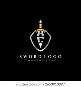 Letra KC monograma de luxo para imagem estilo escudo e espada