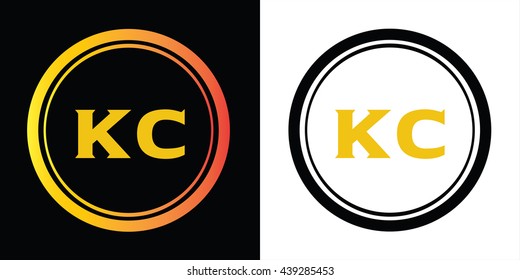 KC letters icon design template elements in abstract background logo, design identity in circle, alphabet letter