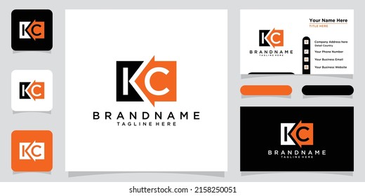 KC logo. Company logo. Monogram design. Letters K and C with business card design