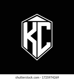 kc logo monogram with emblem shape combination tringle on top design template