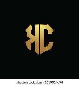 KC logo monogram with gold colors and shield shape design template
