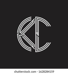 KC Logo monogram triple ribbon style line design template isolated on black background