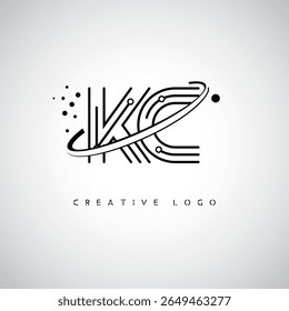 Logotipo de Monograma de Órbita KC - Marca de Letra Mínima Futurista com Linha de Arte Circular, Pontos Inspirados na Tecnologia e Conceito de Movimento Espacial para Identidade de Marca Moderna