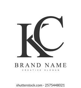 KC trendy logotype template. Initial letter k and c classic font style. Creative logo for company name or identity. Vector illustration.