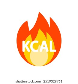 Kcal fire icon. Energy fat calories burn symbol. Healthcare, fitness, body care concepts. Flat decorative vector design isolated illustration.