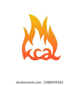 Kcal fire icon. Gradient color kilocalories sign. Calorie burn symbol. Diet symbol. kcal icon, fat burning. Emblem for food products. Vector illustration flat design.