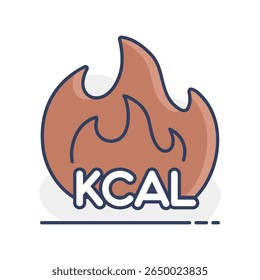 Icono de Vector de fuego Kcal. Quema de calorías, signo de quema de grasa. Símbolo del gráfico para el Sitio web de la aptitud y de la pérdida de peso y diseño de los App, logotipo, App, UI