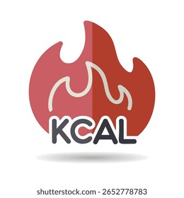 Icono de Vector de fuego Kcal. Quema de calorías, signo de quema de grasa. Símbolo del gráfico para el Sitio web de la aptitud y de la pérdida de peso y diseño de los App, logotipo, App, UI