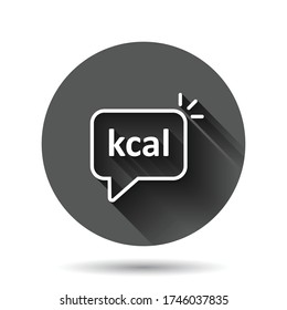 Kcal icon in flat style. Diet vector illustration on black round background with long shadow effect. Calories circle button business concept.