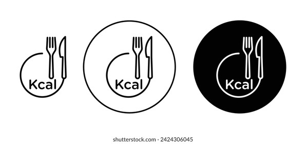 Kcal Icon Set. Calorie food burn vector symbol in a black filled and outlined style. Energy Count Sign. svg