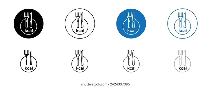 Kcal Line Icon Set. Calorie food burn symbol in black and blue color. svg
