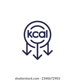 icono de reducción de kcal, vector de línea de calorías de corte