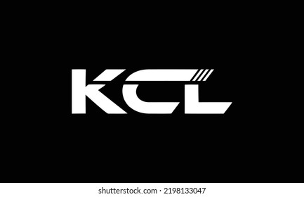 Diseño del logotipo de la letra KCL sobre fondo negro. Concepto del logotipo de la letra de las iniciales creativas de KCL. Diseño de letras KCL.