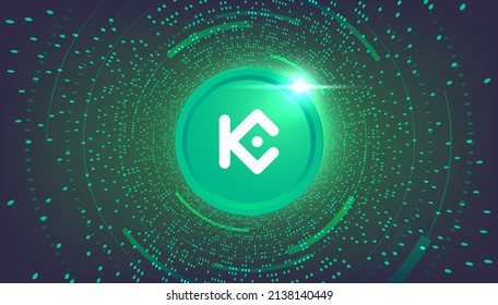 Moneda de Kcs con banner temático de moneda cripto.