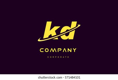 kd alphabet small letter combination purple yellow swoosh modern creative vector logo icon sign design template 