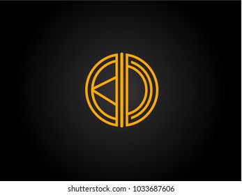 KD Circle Shape golden yellow Letter logo Design