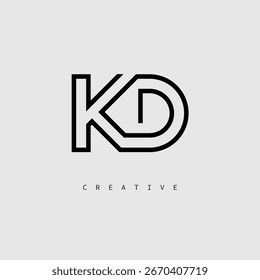 Logotipo de letra creativa de KD: monograma de línea mínima en negro para un diseño de identidad de marca moderno.