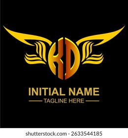 KD Golden Wing Emblem Logo with elegant gold wings, sleek and modern design. Ideal for branding, creative projects, luxury businesses, or artistic ventures.
