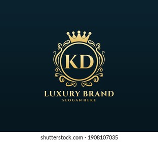 KD Letra inicial Oro caligrafía caligráfica femenina floral mano trenzada heráldica monograma antiguo estilo vintage diseño logotipo de lujo estilo antiguo.