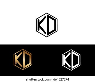 KD initial letters linked with hexagon shape logo
