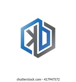KD initial letters looping linked hexagon logo black gray blue