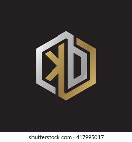 KD initial letters looping linked hexagon elegant logo golden silver black background