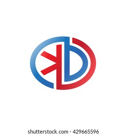KD initial letters looping linked ellipse logo red blue