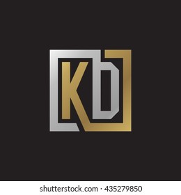KD initial letters looping linked square elegant logo golden silver black background