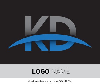 KD initial logo company name colored grey and blue swoosh design.