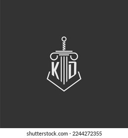 KD initial monogram law firm with sword and pillar logo design