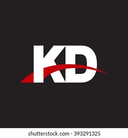 KD initial overlapping swoosh letter logo white red black background