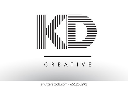 KD K D Black and White Letter Logo Design with Vertical and Horizontal Lines.