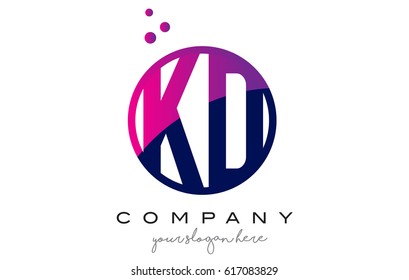 KD K D Circle Letter Logo Design with Purple Magenta Dots Bubbles Vector Illustration