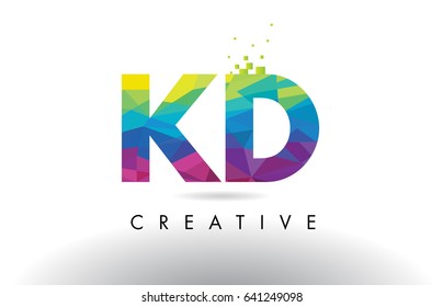 KD K D Colorful Letter Design with Creative Origami Triangles Rainbow Vector.