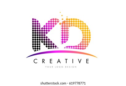 KD K D Dots Letter Logo Design with Magenta Bubble Circles and Swoosh