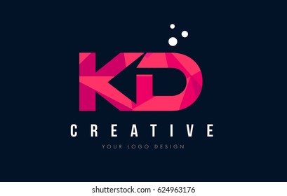 KD K D Purple Letter Logo Design with Low Poly Pink Triangles Concept