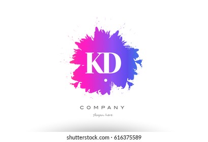 KD K D purple pink magenta splash grunge alphabet logo letter design creative vector icon template