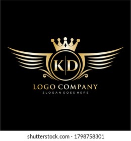 Letra KD inicial con plantilla de logotipo de ala real.