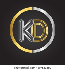 KD Letter logo in a circle. gold and silver colored. Vector design template elements for your business or company identity.