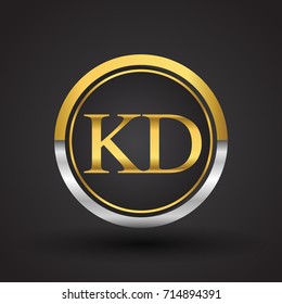 KD Letter logo in a circle, gold and silver colored. Vector design template elements for your business or company identity.