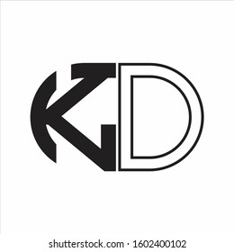 KD Letter logo monogram with oval shape negative space design template white background