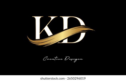 Logotipo del monograma de la letra de KD – marca elegante de la letra del trazo del cepillo del oro para la marca de lujo, moda, diseño de la identidad de Premium de la boutique
