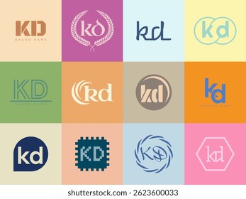 KD logo company template. Letter k and d logotype. Set different classic serif lettering and modern bold text with design elements. Initial font typography. Collection trendy business identity.