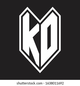 KD Logo monogram with emblem line style isolated on black background