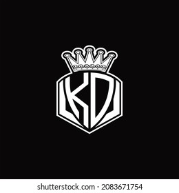 Monograma del logotipo de KD con forma de emblema de lujo y plantilla de diseño de corona sobre fondo negro