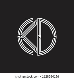 KD Logo monogram triple ribbon style line design template isolated on black background