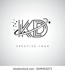 Logotipo del monograma de la órbita de KD – marca mínima futurista de la letra con el arte circular de la línea, los puntos inspirados en la tecnología y el concepto del movimiento del espacio para la identidad moderna de la marca