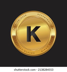 KDA Cryptocurrency logo in black color concept on gold coin. Kadena Coin Block chain technology symbol. Vector illustration.