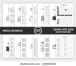 KDP interior bundle medical contacts log book, dog medical record book unique template design