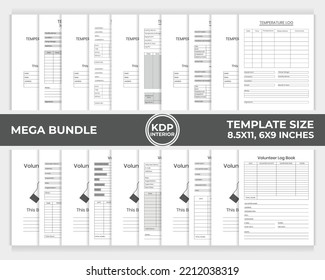 KDP Interior Bundle Temperature Log Book, Volunteer Log Book Unique Design Template